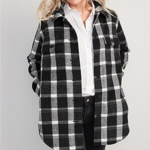Black Plaid Soft-Brushed Utility Shacket for Women